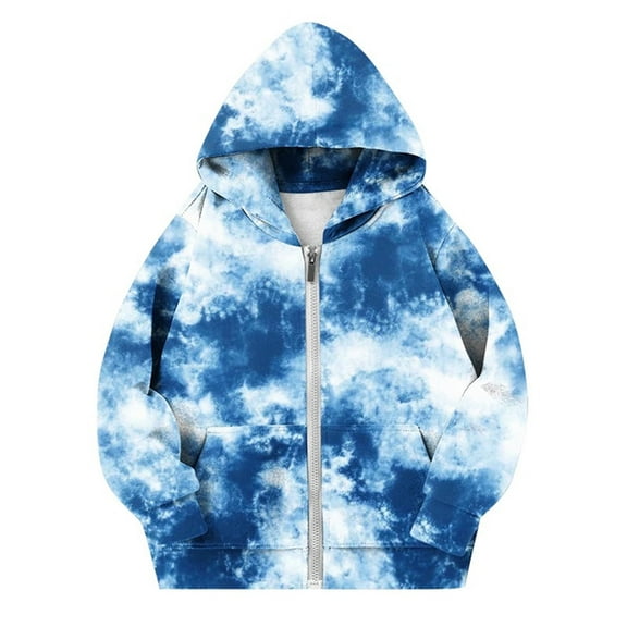 Atogsazn Kids Girl Fleece Lined Sweatshirt Children Casual Gradient Full Zip Long Sleeve Sweatshirts Clothing 03-Dark Blue 5-6 Years Fashion