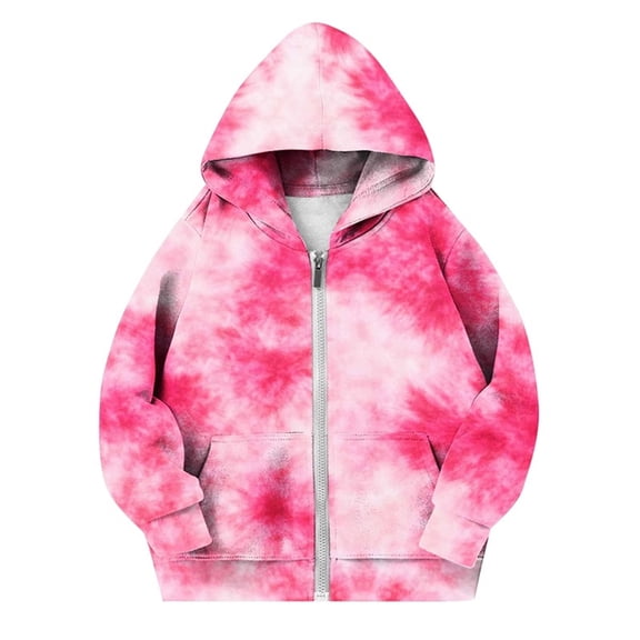 Atogsazn Kids Girl Fleece Lined Sweatshirt Children Casual Gradient Full Zip Long Sleeve Sweatshirts Clothing 03-Hot Pink 5-6 Years Fashion