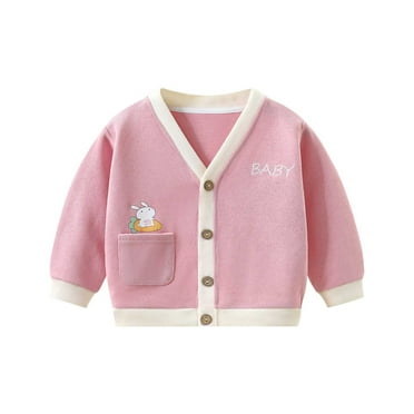 Atogsazn Kids Girl Knitted Cotton Sweater Children Button V Neck Long Sleeve Sweaters Spring Fall Clothes Pink 7-8 Years