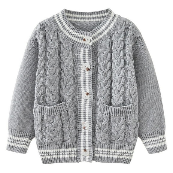 Atogsazn Kids Girl Knitted Sweater Winter Button Down Long Sleeve Sweaters Thick Warm Clothes Tops Outerwear Outfit 02-Gray 4-5 Years Fashion