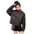 thumbnail image 1 of Atogsazn Kids Girl Leather Jacket Children Sherpa Lined Zip Up Motorcycle Coat Fall Winter Tops Clothing 06-Brown 7-8 Years Fashion, 1 of 9