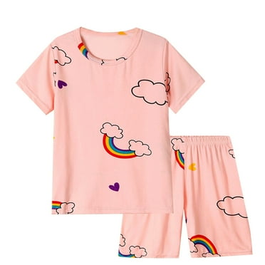 Atogsazn Kids Girl Summer Clothes Set Children Cotton Crewneck Short Sleeve T Shirt Shorts Outfit Pink 7-8 Years on Clearance