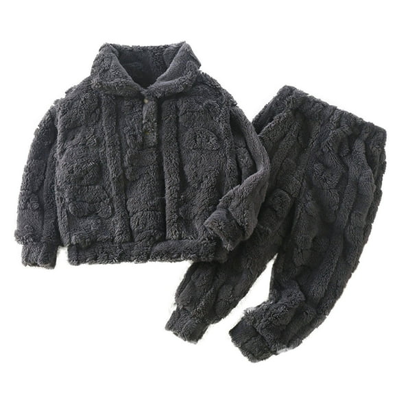 Atogsazn Kids Girl Winter Clothes Set Fuzzy Long Sleeve Tops Pants Outfit Sherpa Sets Pajamas Fashion 01-Black 9-11 Years