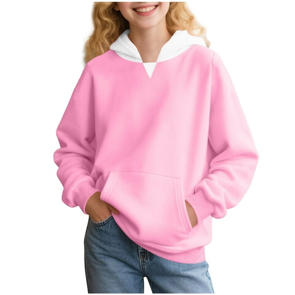 Atogsazn Kids Girl's Oversized Hoodies Long Sleeve Pullover Sweatshirt with Hooded Baggy Tops Outfit Fall Winter Clothes 01-Pink 14-15 Years