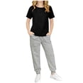 thumbnail image 1 of Atogsazn Kids Girls 2 Piece Jogger Clothes Set Children Casual Short Sleeve T-shirt Sweatpant Outfit Clothing 02-Black 5-6 Years Fashion, 1 of 6