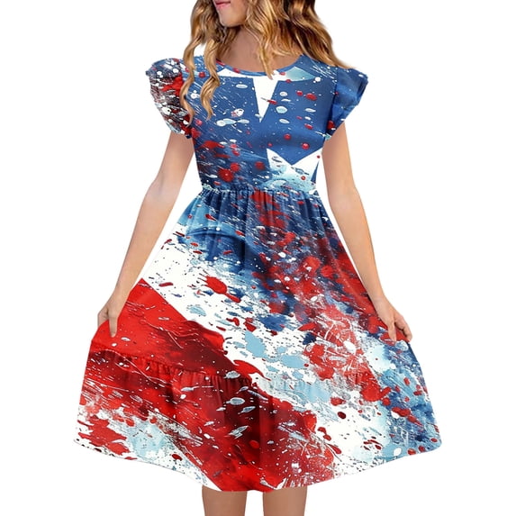 Atogsazn Kids Girls 4th of July Dress Childrens Casual Ruffle Sleeveless Dresses Tummy Control Dress Summer White 9-10 Years Fashion
