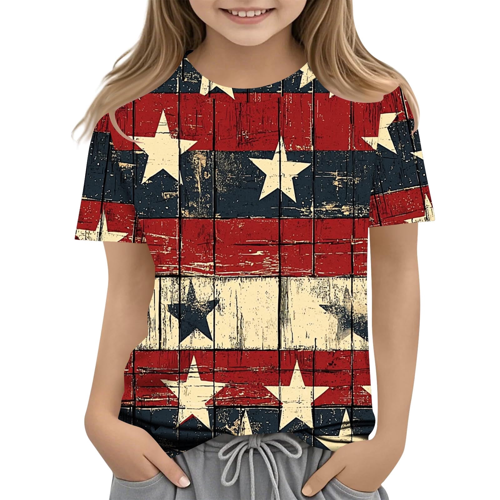 Atogsazn Kids Girls 4th of July T-Shirt Childrens Casual Short Sleeve ...