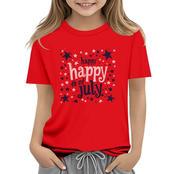 Atogsazn Kids Girls 4th of July T-Shirt Childrens Casual Short Sleeve Loose Fit T-shirt Tunic Tee Tops Red 11-12 Years Fashion