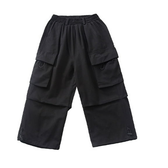 Atogsazn Kids Girls Baggy Cargo Sweatpant Children's Casual Lightweight Windbreaker Pants with Pocket Jogger Trousers Black 3-4 Years Fashion