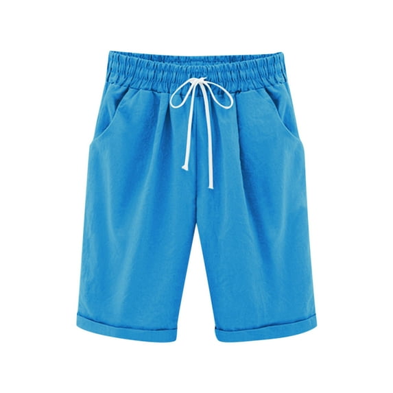 Atogsazn Kids Girls Bermuda Shorts Wide Leg Summer Knee Length Elastic Waist Short Pants for Children with Pocket Blue 9-10Years Fashion