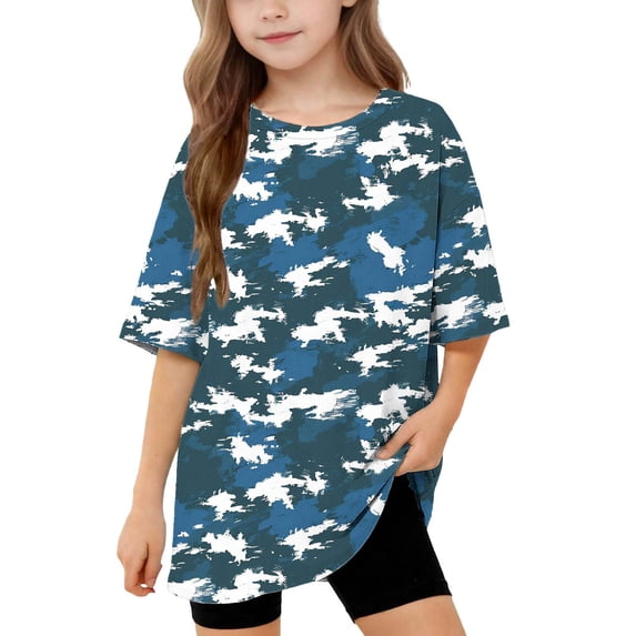 Atogsazn Kids Girls Camouflage Oversized Tshirt Children Casual Baggy Short Sleeve Pullover T-shirt Loose Fit Tee Tops Blue 14-15 Years Fashion
