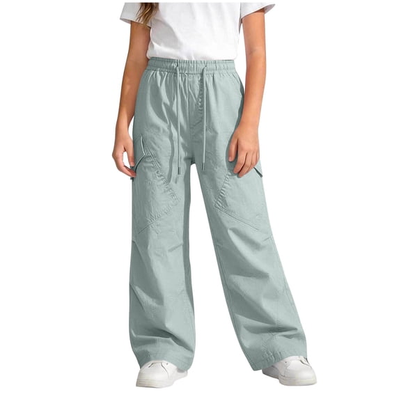 Atogsazn Kids Girls Cargo Sweatpants Childrens Casual Wide Leg Lightweight Loose Fit Pants Jogger Trouser with Pocket Green 13-14 Years Fashion