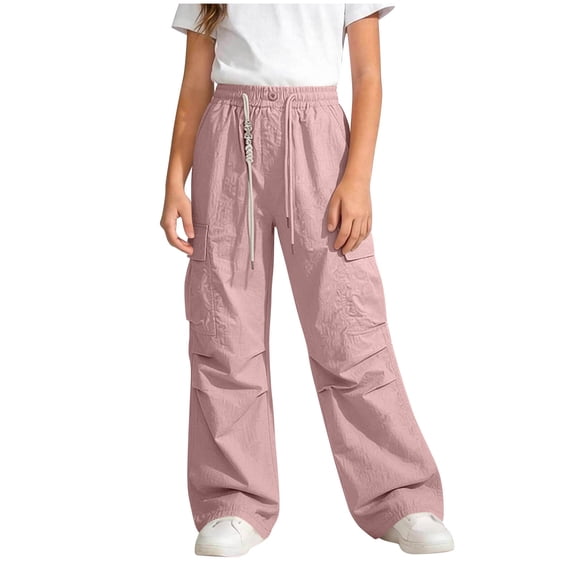 Atogsazn Kids Girls Cargo Sweatpants Childrens Casual Wide Leg Lightweight Loose Fit Pants Jogger Trouser with Pocket Pink 5-6 Years Fashion
