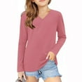 thumbnail image 1 of Atogsazn Kids Girls Casual Shirt Children Loose V Neck Long Sleeve Shirts Fashion Solid Color Lightweight Clothes 03-Pink 11-12 Years, 1 of 5