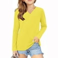 thumbnail image 1 of Atogsazn Kids Girls Casual Shirt Children Loose V Neck Long Sleeve Shirts Fashion Solid Color Lightweight Clothes 04-Yellow 9-10 Years, 1 of 5
