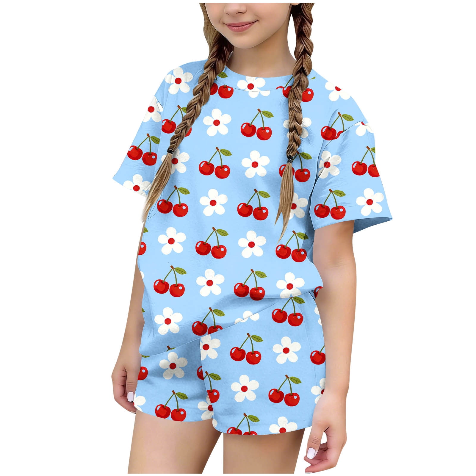 Atogsazn Kids Girls Cherry Print Clothes Set Childrens Casual Short ...