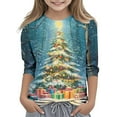 thumbnail image 1 of Atogsazn Kids Girls Christmas 3/4 Sleeve Shirt Children Christmas Tree Crew Neck Loose Fit Blouse Pullover Tops Clothing 13-Multicolor 9-10 Years Fashion, 1 of 7