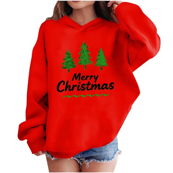 Atogsazn Kids Girls Christmas Hoodies Casual Oversized Fleece Long Sleeve Pullover Sweatshirt Fall Winter Tops Clothes 01-Red 9-10 Years Fashion