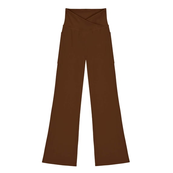 Atogsazn Kids Girls Flare Leg Legging Pant Children Stretchy Yoga High Waisted Leggings Gym Biker Slim Fit Pants Brown 14-15 Years Fashion