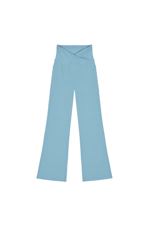 Kids Girls Flare Leg Legging Pant Children Stretchy Yoga High Waisted Leggings Gym Biker Slim Fit Pants Light Blue 6-7 Years Fashion