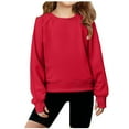 thumbnail image 1 of Atogsazn Kids Girls Fleece Cropped Sweatshirt Crewneck Pullover Long Sleeve Sweater for Teen Fall Clothing Red 14-15Years Fashion, 1 of 6