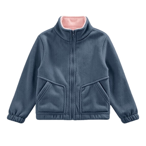 Atogsazn Kids Girls Fleece Jacket Childrens Casual Sherpa Full Zip Long Sleeve Coat Winter Warm Tops Clothes Blue 5-6 Years Fashion