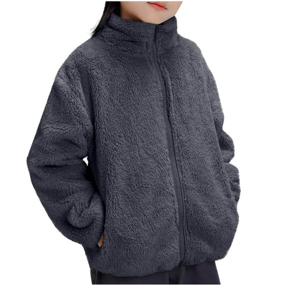 Atogsazn Kids Girls Fleece Jacket Zip Up Long Sleeve Jackets Fuzzy Fall Winter Outerwear Clothing Tops 03-Gray 10-11Years Fashion
