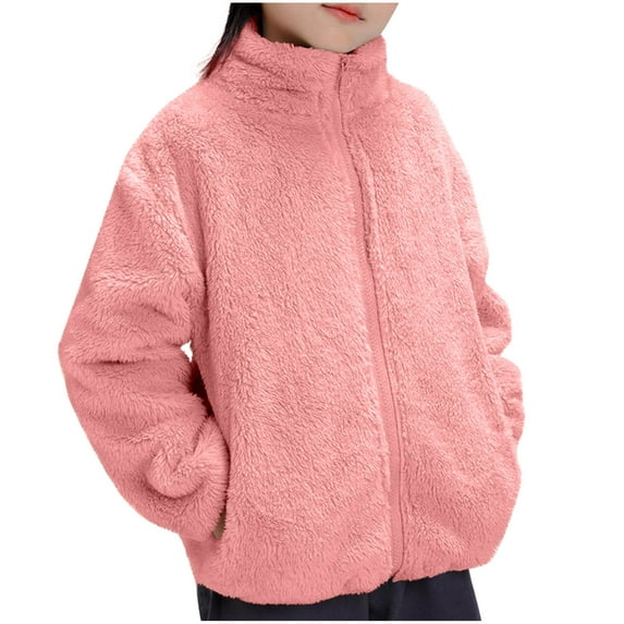 Atogsazn Kids Girls Fleece Jacket Zip Up Long Sleeve Jackets Fuzzy Fall Winter Outerwear Clothing Tops 03-Pink 8-9Years Fashion