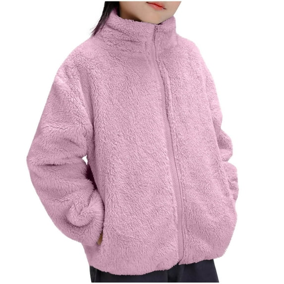 Atogsazn Kids Girls Fleece Jacket Zip Up Long Sleeve Jackets Fuzzy Fall Winter Outerwear Clothing Tops 03-Purple 12-13Years Fashion