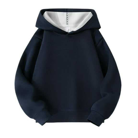 Atogsazn Kids Girls Fleece Lined Sweatshirt Children Long Sleeve Pullover Hooded Sweatshirts Fall Winter Tops Clothing 01-Navy 7-8 Years Fashion