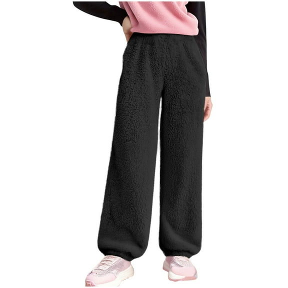 Atogsazn Kids Girls Fleece Pajama Pants Children Fuzzy Winter Thick Warm Pant Loungwear Soft Plush Clothing Black 11-12 Years Fashion