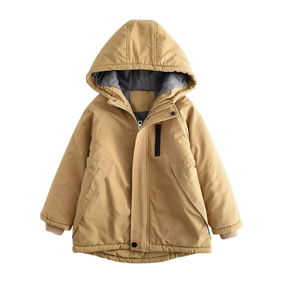 Atogsazn Kids Girls Fleece Winter Clothes Zip Up Long Sleeve Hooded Windproof Coat Thick Warm Solid Jackets Outerwear 02-Khaki 9-10 Years on Clearance