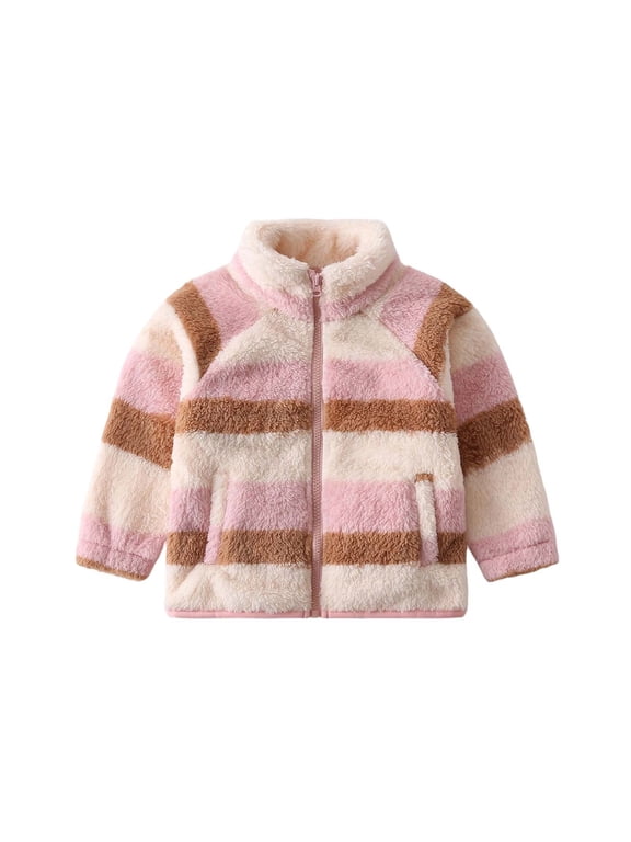 Kids Girls Fleece Zip Up Jacket Childrens Casual Sherpa Long Sleeve Coat Winter Thick Warm Tops Coffee 7-8Years Fashion