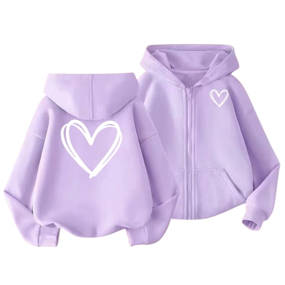 Atogsazn Kids Girls Full Zip Hoodies Casual Long Sleeve Hooded Sweatshirt for Children Fall Winter Clothes Tops 02-Purple 10-11 Years Fashion