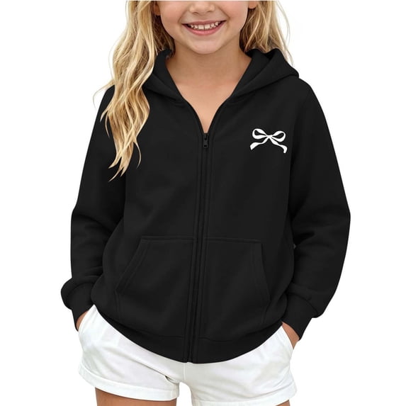 Atogsazn Kids Girls Full Zip Hoodies Childrens Casual Loose Fit Hooded Sweatshirt Fall Winter Tops Clothes Black 9-10 Years Fashion
