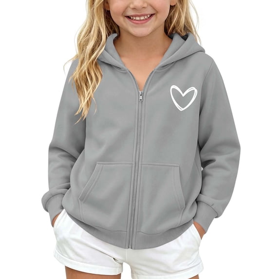 Atogsazn Kids Girls Full Zip Hoodies Childrens Casual Loose Fit Hooded Sweatshirt Fall Winter Tops Clothes Gray 7-8 Years Fashion