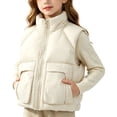 thumbnail image 1 of Atogsazn Kids Girls Full Zip Puffer Vest Childrens Casual Windproof Sleeveless Tank Tops Winter Warm Tops Beige 7-8 Years Fashion, 1 of 9
