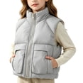 thumbnail image 1 of Atogsazn Kids Girls Full Zip Puffer Vest Childrens Casual Windproof Sleeveless Tank Tops Winter Warm Tops Gray 7-8 Years Fashion, 1 of 8
