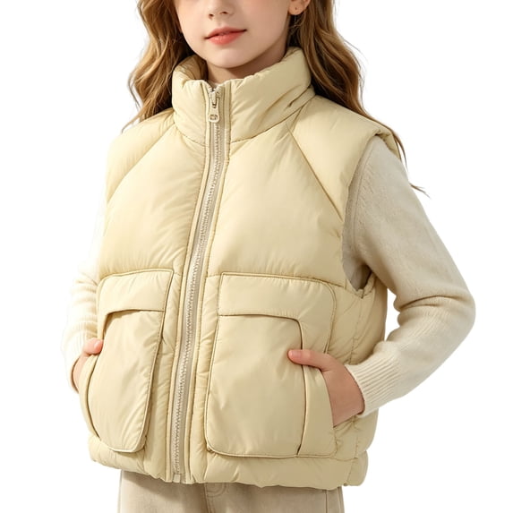 Atogsazn Kids Girls Full Zip Puffer Vest Childrens Casual Windproof Sleeveless Tank Tops Winter Warm Tops Yellow 2-3 Years Fashion