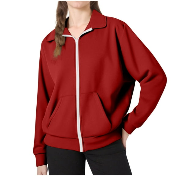 Atogsazn Kids Girls Full Zip Sweatshirt Childrens Long Sleeve Relaxed Fit Sweater Fall Jacket Outerwear Coat with Pocket Red 7-8 Years Fashion