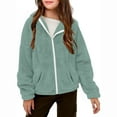 thumbnail image 1 of Atogsazn Kids Girls Fuzzy Jackets Children Zip Up Long Sleeve Hooded Jackets Winter Warm Clothes Outerwear Green 11-12 Years on Clearance, 1 of 7