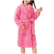 Atogsazn Kids Girls Fuzzy Robes Children Fleece Long Sleeve Bathrobe Winter Warm Thick Clothes Pink 9-10 Years on Clearance