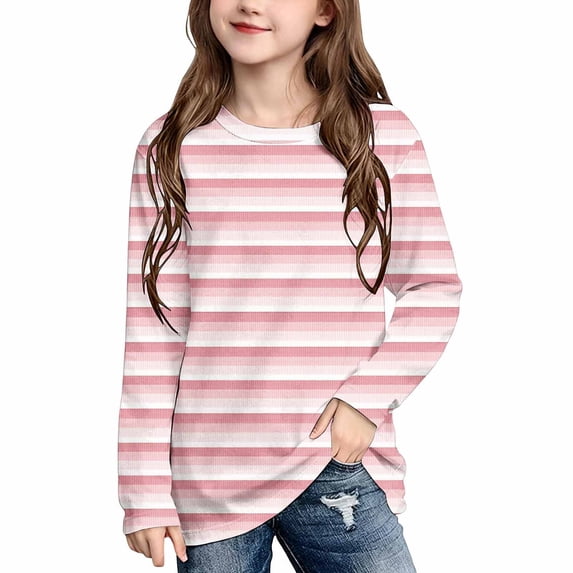 Atogsazn Kids Girls Gradient Striped Shirts Childrens Casual Long Sleeve Pullover Tops Fall Winter Blouse Pink 9-10 Years Fashion
