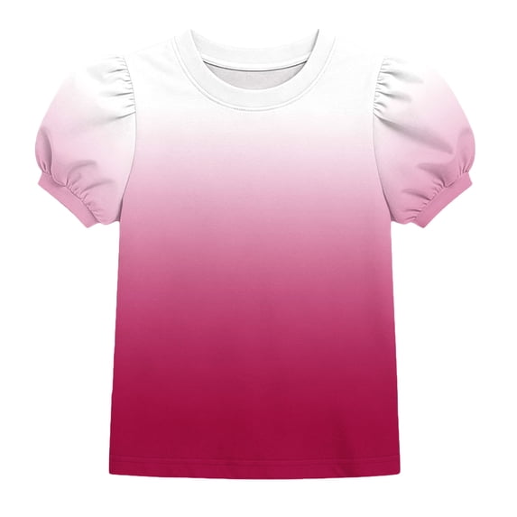 Atogsazn Kids Girls Gradient T-shirt Casual Summer Puff Sleeve Pullover Loose Fit Tshirt Basic Tee Tops Hot Pink 14-15 Years Fashion