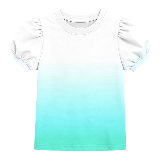 Atogsazn Kids Girls Gradient T-shirt Casual Summer Puff Sleeve Pullover Loose Fit Tshirt Basic Tee Tops Mint Green 4-5 Years Fashion