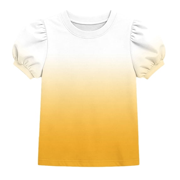 Atogsazn Kids Girls Gradient T-shirt Casual Summer Puff Sleeve Pullover Loose Fit Tshirt Basic Tee Tops Yellow 8-9 Years Fashion