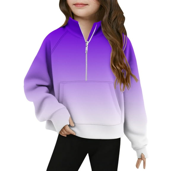Atogsazn Kids Girls Half Zip Sweatshirt Long Sleeve Pullover Sweatshirts Oversized Hoodie Tops with Pocket 02-Purple 5-6 Years