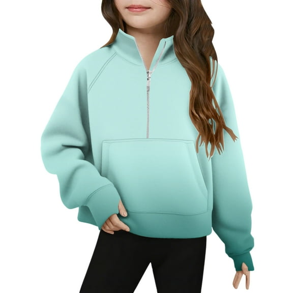 Atogsazn Kids Girls Half Zip Sweatshirt Long Sleeve Pullover Sweatshirts Oversized Hoodie Tops with Pocket 04-Mint Green 9-10 Years
