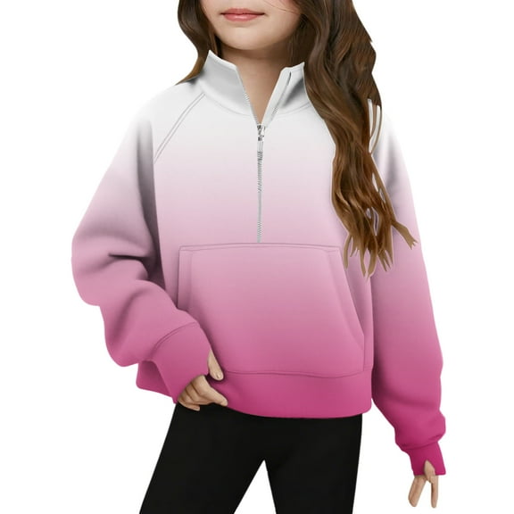 Atogsazn Kids Girls Half Zip Sweatshirt Long Sleeve Pullover Sweatshirts Oversized Hoodie Tops with Pocket 05-Pink 13-14 Years