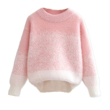Atogsazn Kids Girls Knitted Sweater Children Crewneck Long Sleeve Sweaters Winter Warm Clothes Fashion A-Pink 7-8 Years on Clearance